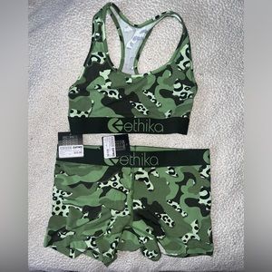 New. Ethika Camo Leopard Sports Bra and Shorts set. Size Small
